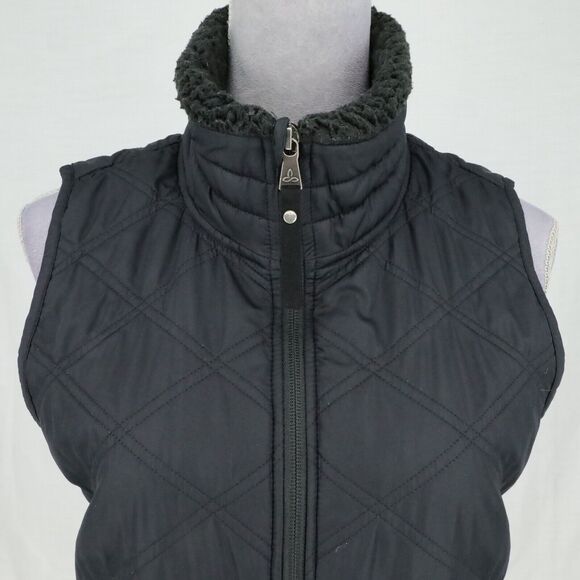 Prana Vest Womens Small Black Quilted Full Zip Sherpa Lined Mock Neck Zip Pocket - Picture 8 of 16